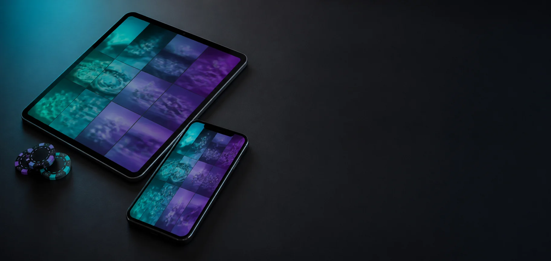 Celular y tablet con un lobby de juegos abstracto