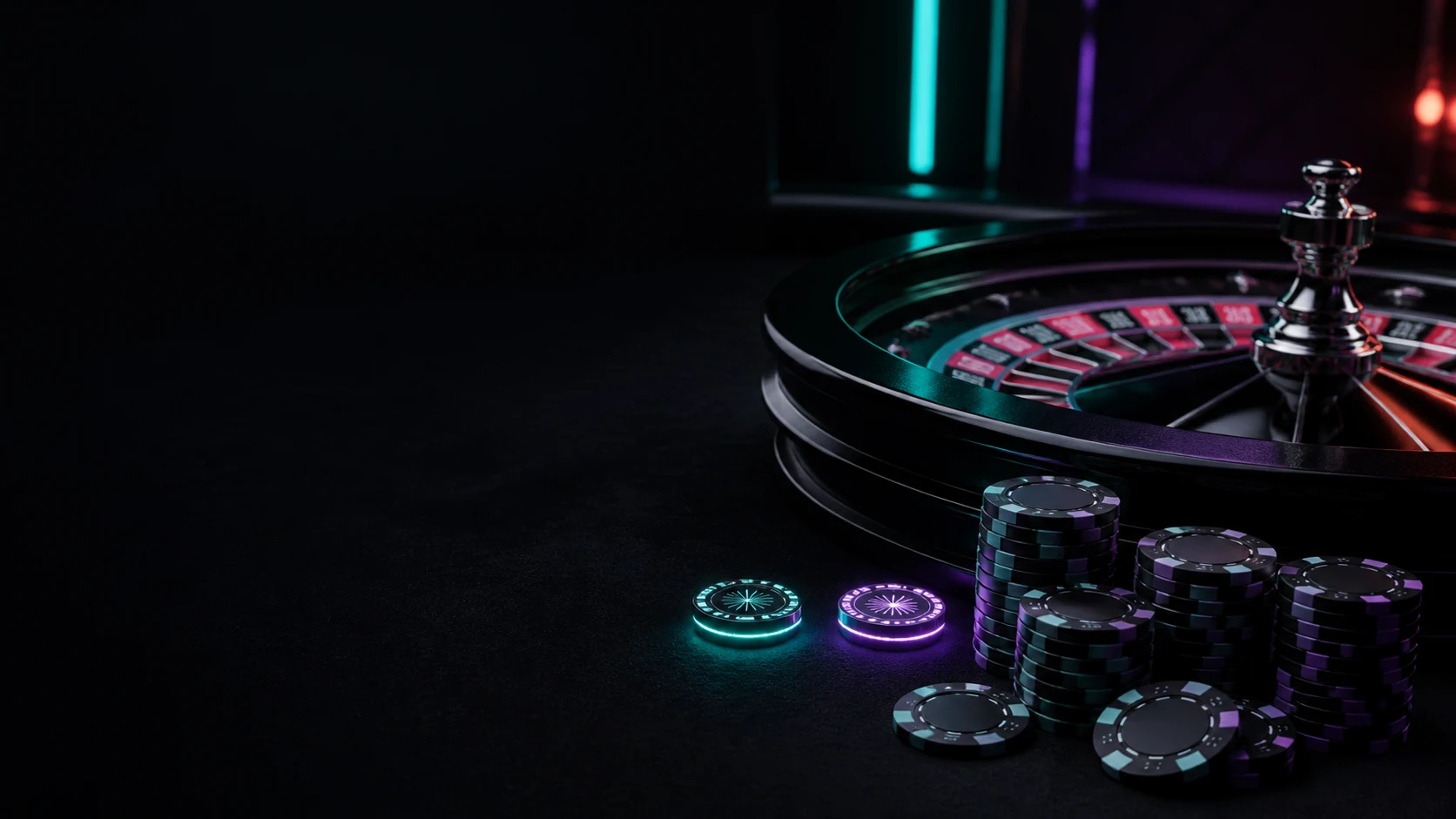 Ruleta y fichas iluminadas para el bono de bienvenida de casino